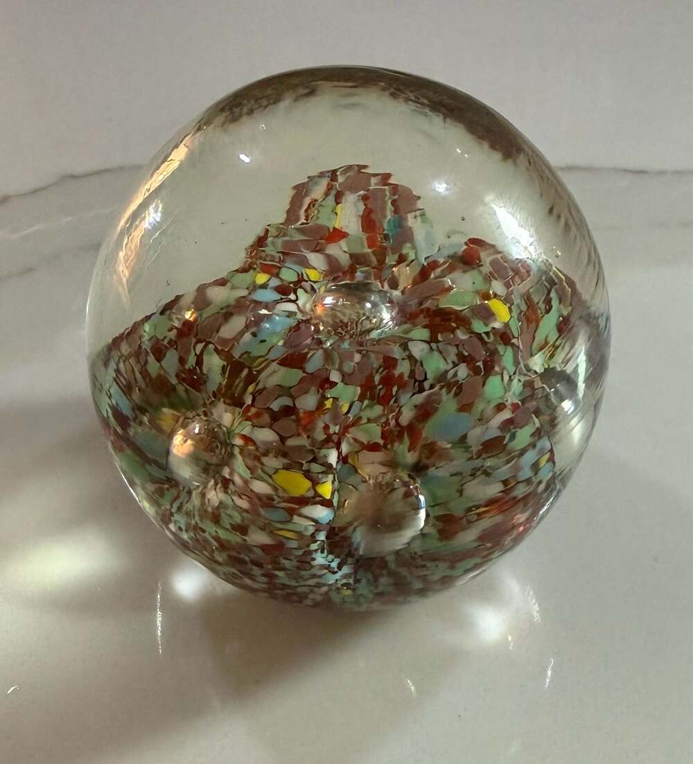 Vintage Confetti Art Glass Paperweight Sphere